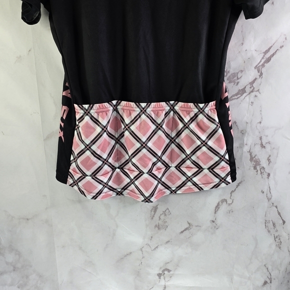 Twin Six Cycling Jersey Women XL Black Pink Plaid Skull Bike Zip Pockets Top - Picture 7 of 11
